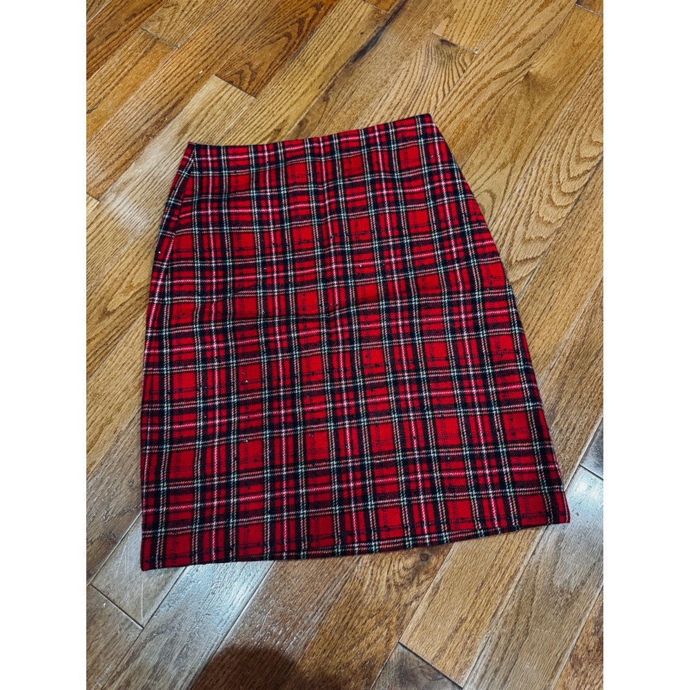 Talbots Red Plaid Sequin Pencil Skirt Womens 4 Holiday Tartan Straight